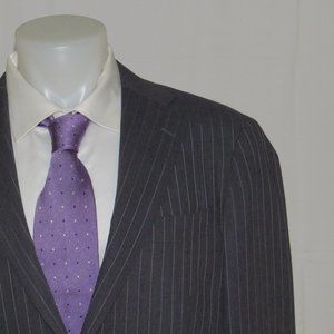 Ring Jacket Silk Blend Gray Striped Two Button Suit 46R